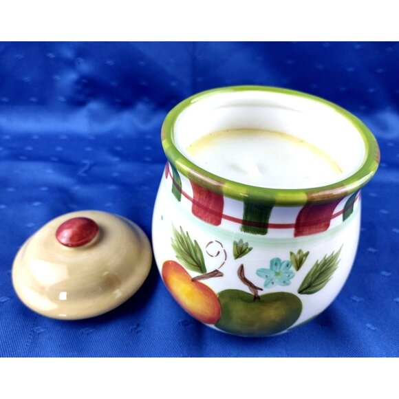 Candle Jar Apples Flowers Tee Time Imports LTD Lidded Fall Autumn Ceramic 4 Inch - Picture 2 of 8